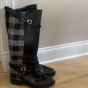 Knee high boots with plaid accent